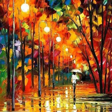 Landscapes Painting - Red Yellow Trees Autumn by Knife 09